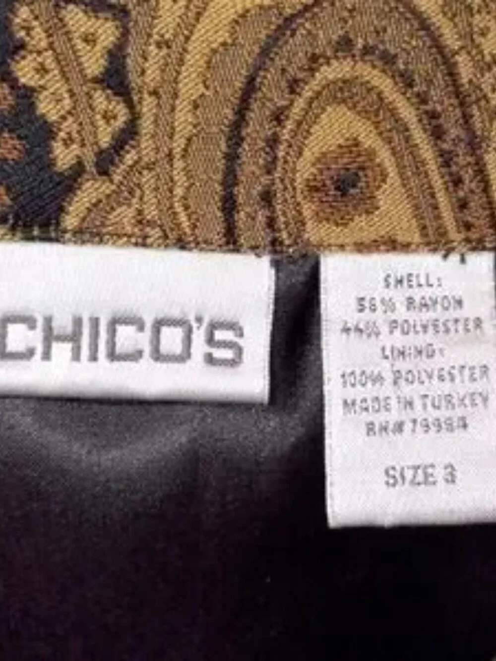 Chico's Women's Paisley V-Neck Sleeveless Top Gold and Black Size 3 (XL)